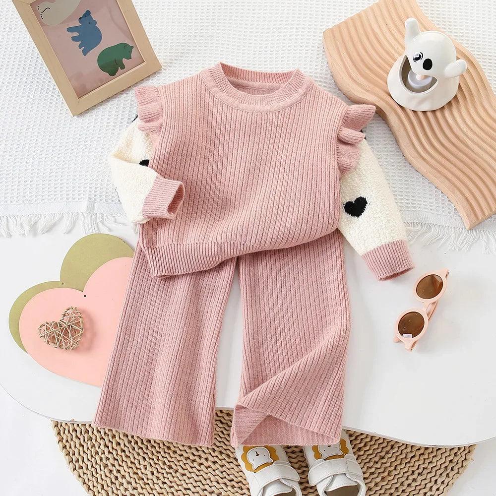 Children’s Knit Love Lace Top & Wide-Leg Pants Set