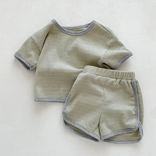 Summer Waffle Cotton Baby Clothing Set – T-shirt & Shorts (3M–3Y)