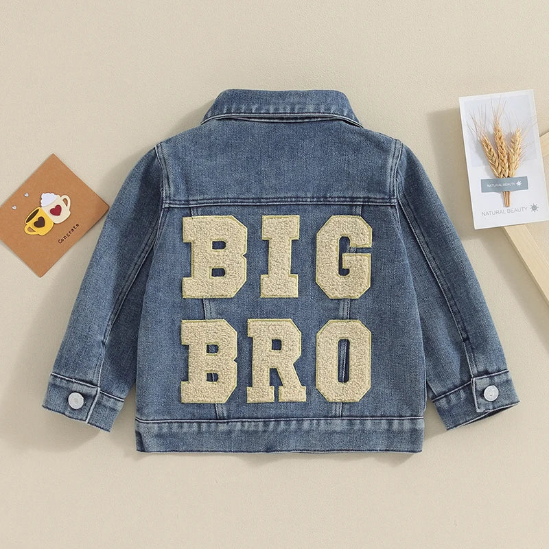 Toddler Baby Boy Denim Jacket – “Big Bro” Letter Design