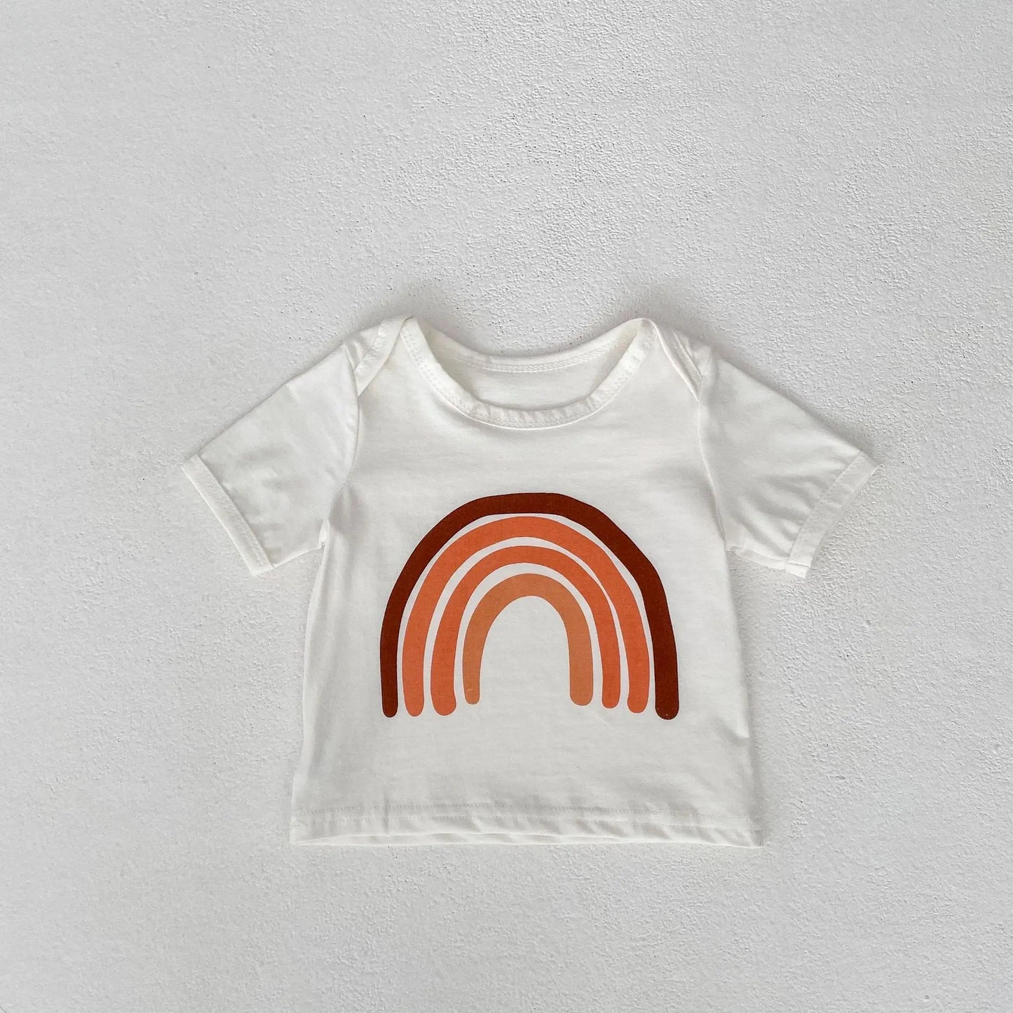 Summer Baby Outfit – Denim Strap Shorts & Rainbow T-Shirt Set (0–3Y) Sold Separately
