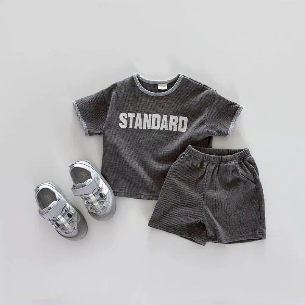 Boys’ Summer Two-Piece Set – Letter Print T-Shirt & Shorts