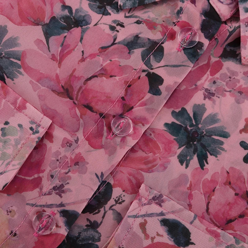 Women’s Fashion Print Two-Piece Set – Lapel Shirt & High-Waist Split Mini Skirt