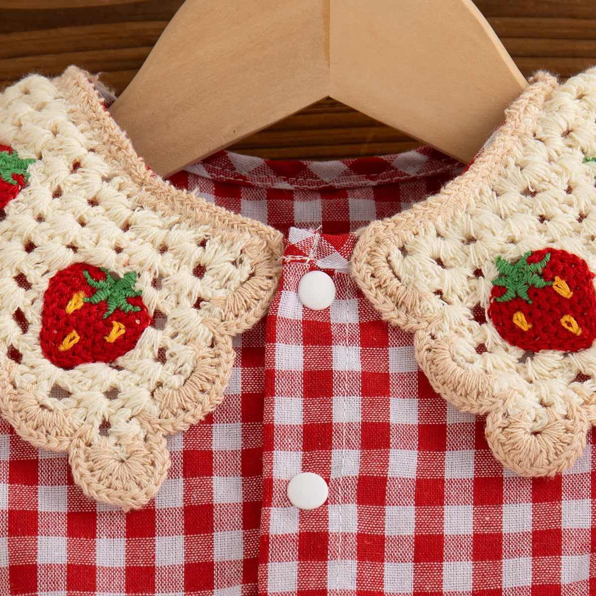 Girls Summer Red Plaid Strawberry Dress