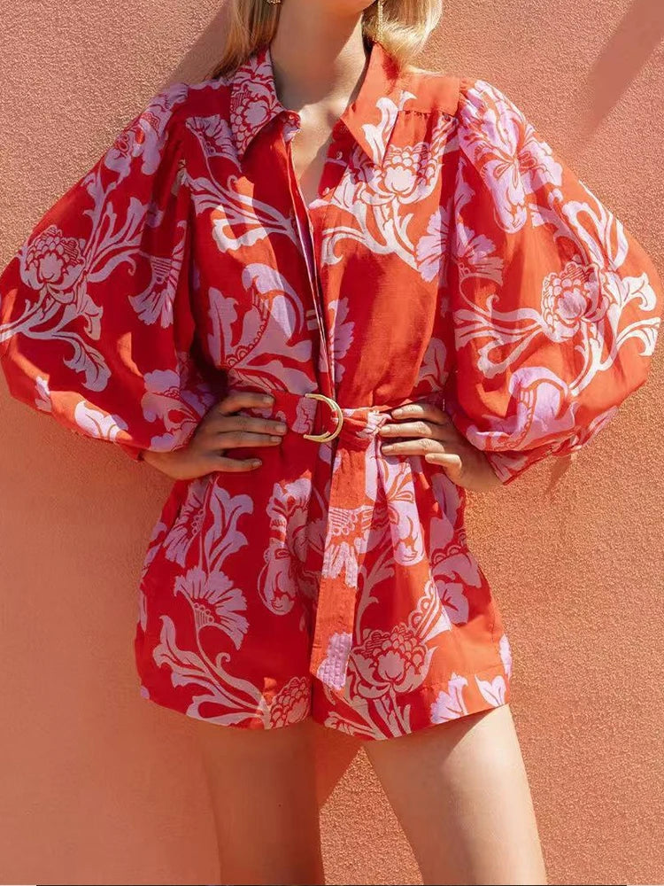 Elegant Linen Print Short Jumpsuit – Women’s Casual Playsuit