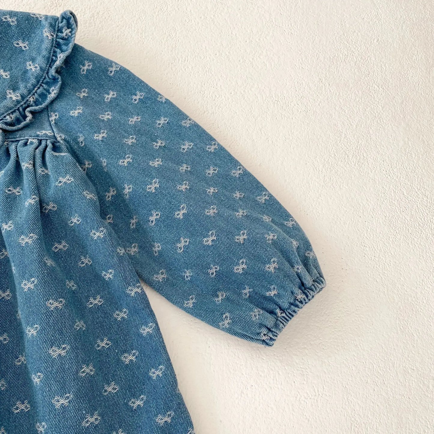 Baby Girl Bow Embroidered Long Sleeve Denim Dress