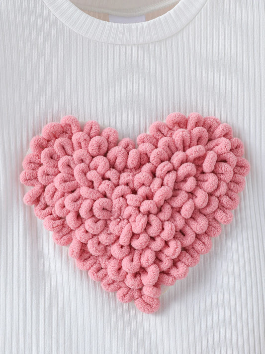 Toddler Girl Heart Puff-Sleeve Top & Pink Bow Shorts Set (1–6Y)