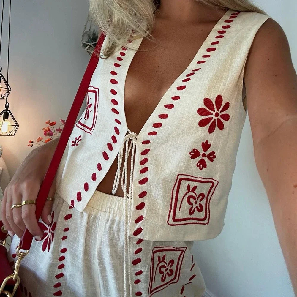 Women’s 2-Piece Floral Print Tie Front Tank Top & Wide-Leg Pants Set