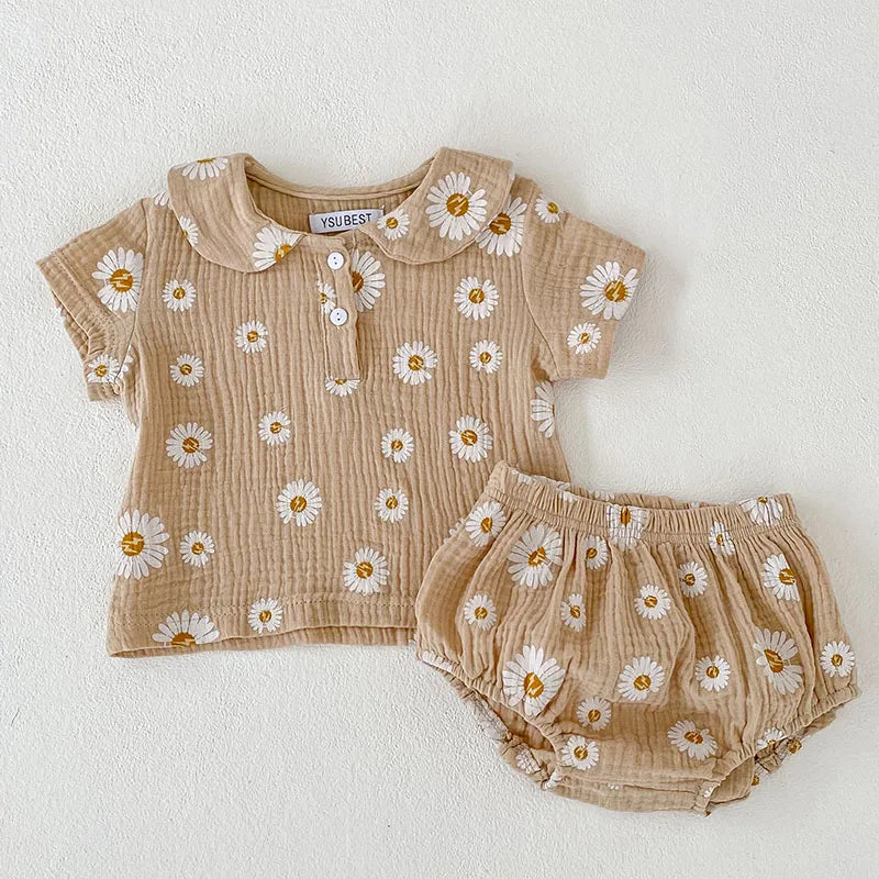 Infant Baby Girls Summer Clothing Set – Printed Shirt + PP Shorts