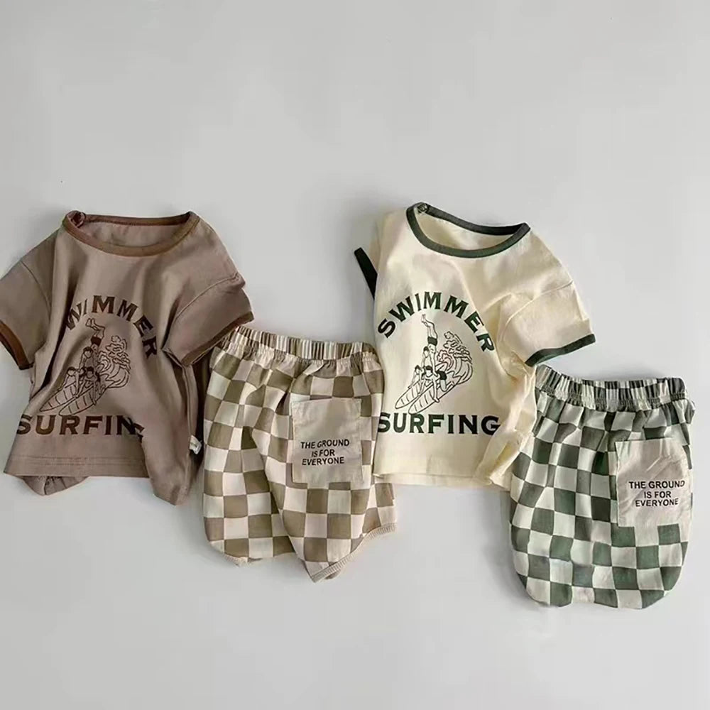 Summer Plaid Two-Piece Baby Suit – Cotton Comfort for Everyday Wear