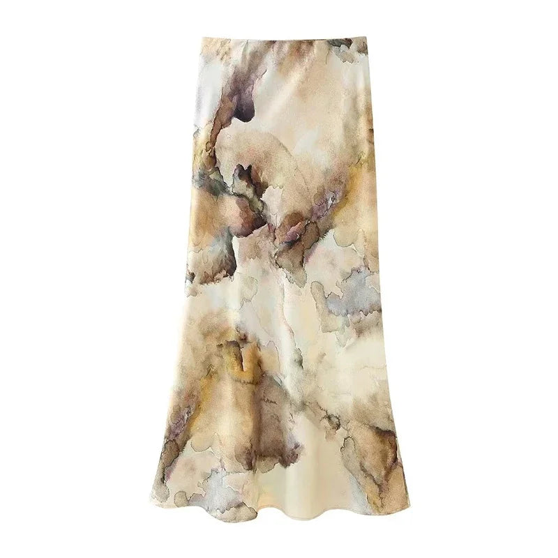 Women’s Fashion 2-Piece Printed Blouse & Vintage Elastic Waist Skirt Set