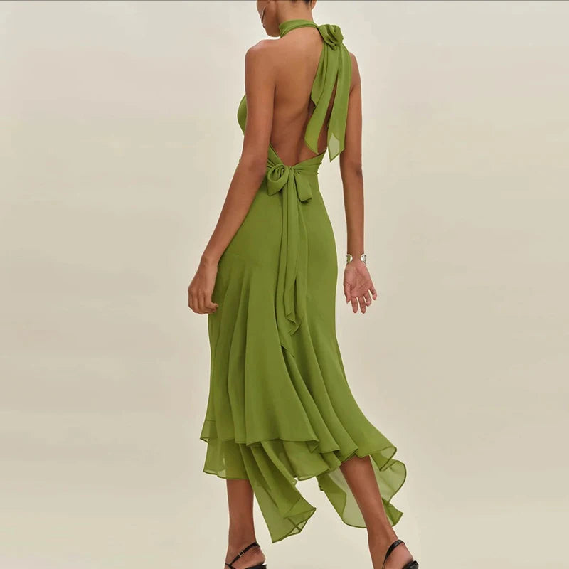 Summer Backless Lace-Up Halter Dress – Elegant Bohemian Party Style