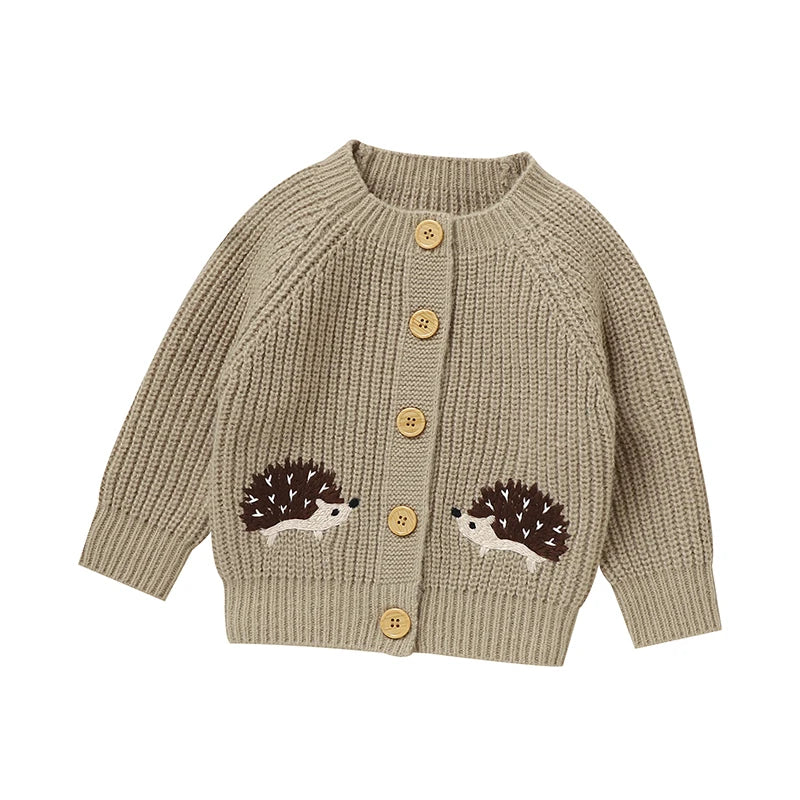 Baby & Toddler Knitted Cardigan – Hedgehog & Rainbow Design
