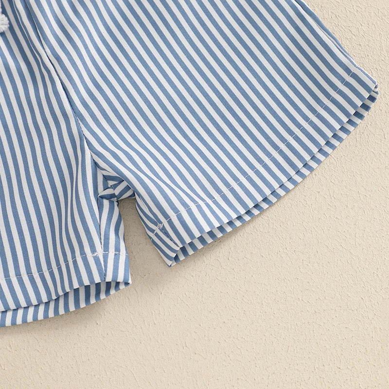 Toddler Boy Summer Outfit – Whale/Dinosaur/Turtle Tee & Striped Shorts (2-Piece Set)