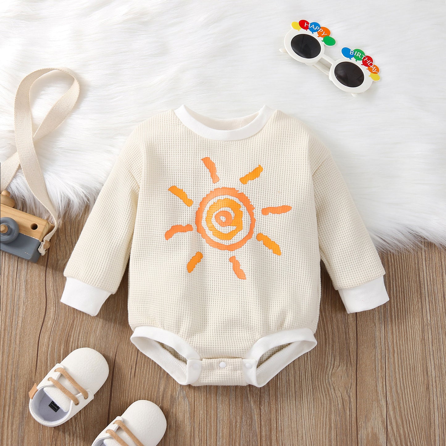 Kids Waffle Cotton Long Sleeve Romper – Multiple Prints | 6–24 Month