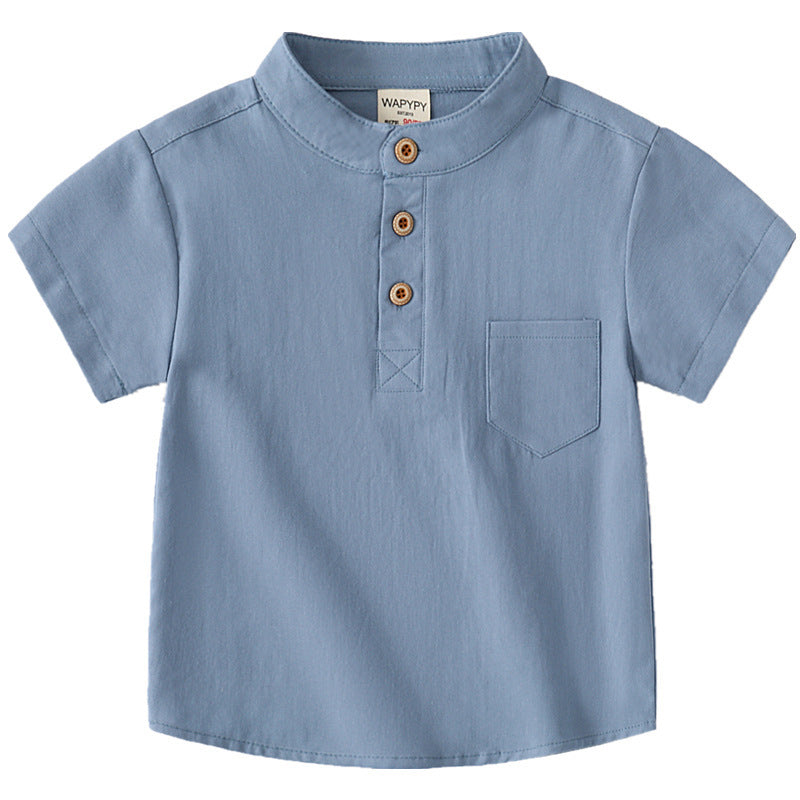 Boys’ V-Neck Short Sleeve Cotton Shirt