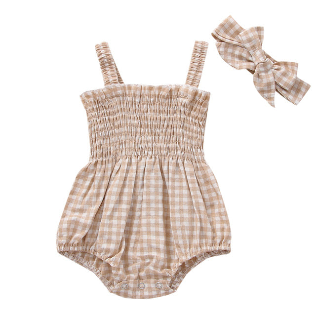 Infant Baby Girl 2-Piece Summer Romper Set with Headband