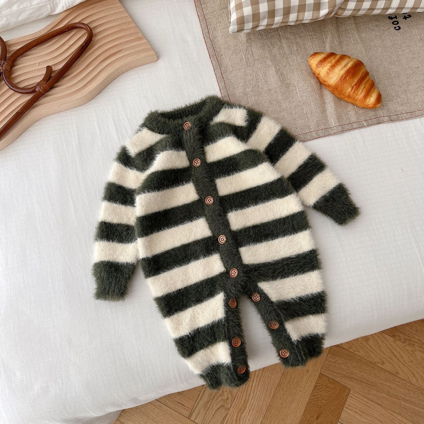 Striped Baby Mink-Feel Romper – Warm & Unisex