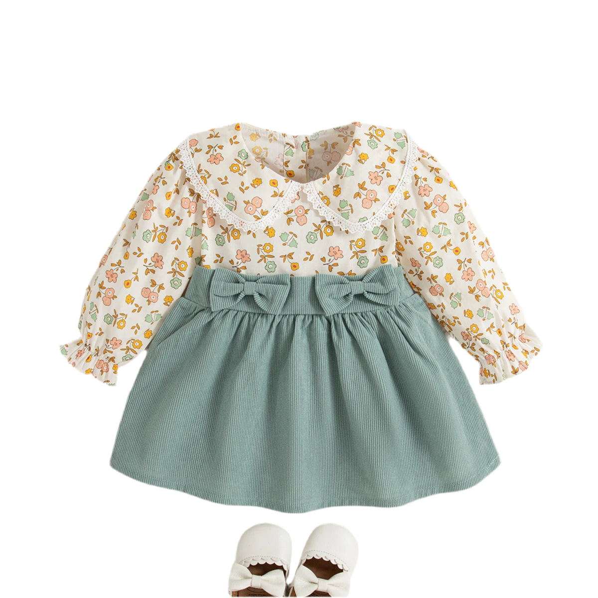 Spring & Autumn Floral Bow Dress – 9M to 3Y