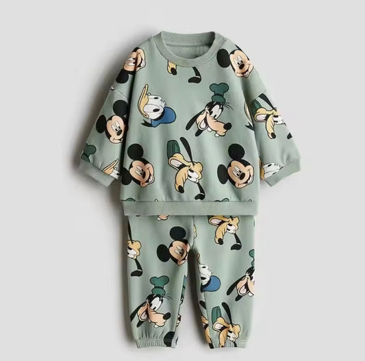 2-Piece Baby Toddler Tracksuit – Cute Printed Crewneck Sweatshirt & Pants Set (Unisex)