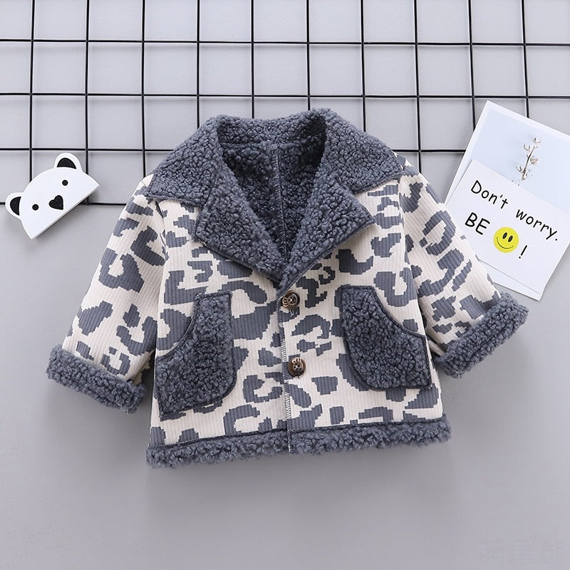 Boys’ & Girls’ Winter Camouflage Fur Coat – Thick Cotton Jacket