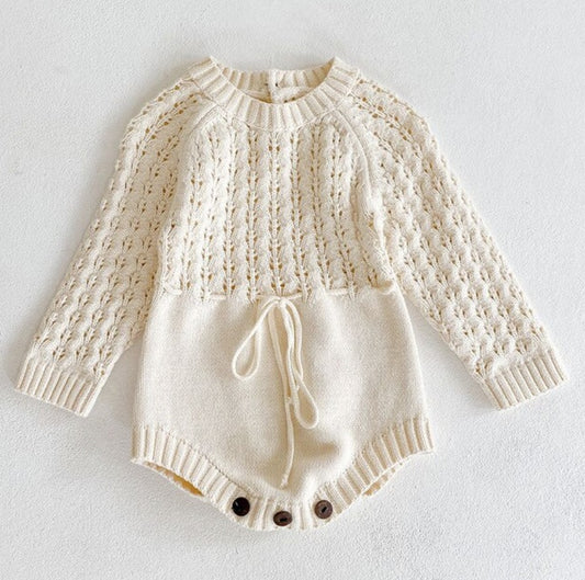 Knitted Hollow Waist Baby Girl Romper – Cozy Elegance for Little Angels