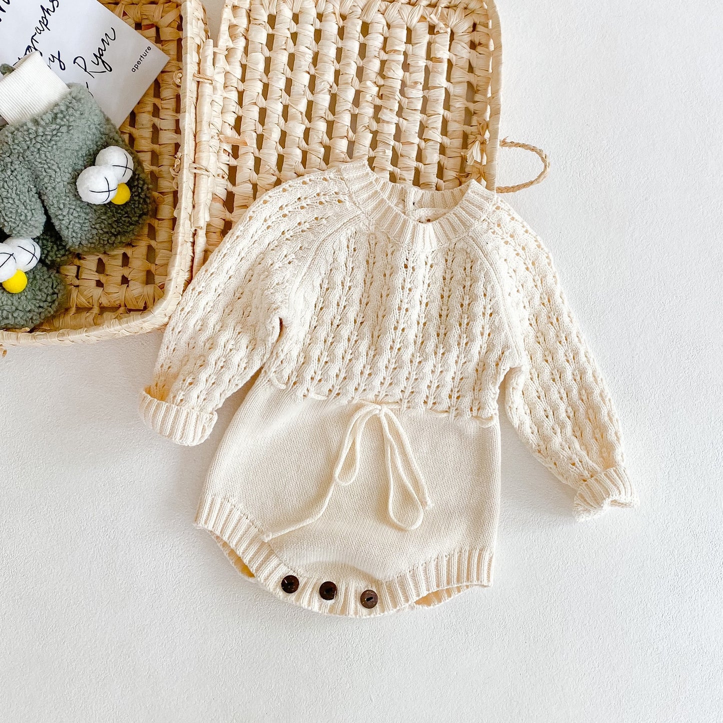 Knitted Hollow Waist Baby Girl Romper – Cozy Elegance for Little Angels