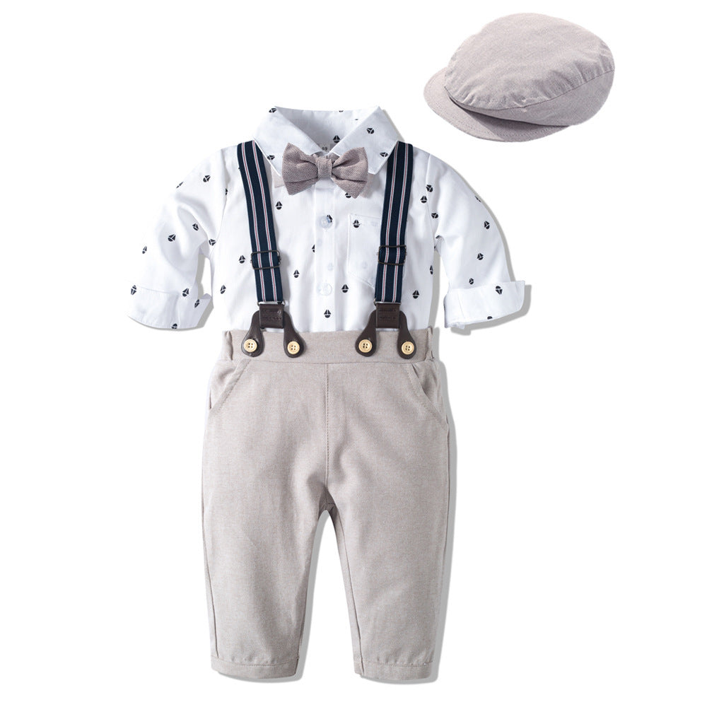 Infant Boys’ Khaki Gentleman Suit – Autumn Long Sleeve Outfit (Cap Not Included)