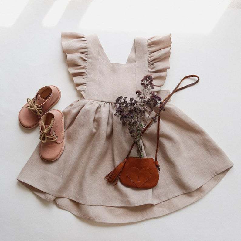 Girls’ Cotton & Linen A-Line Strap Dress