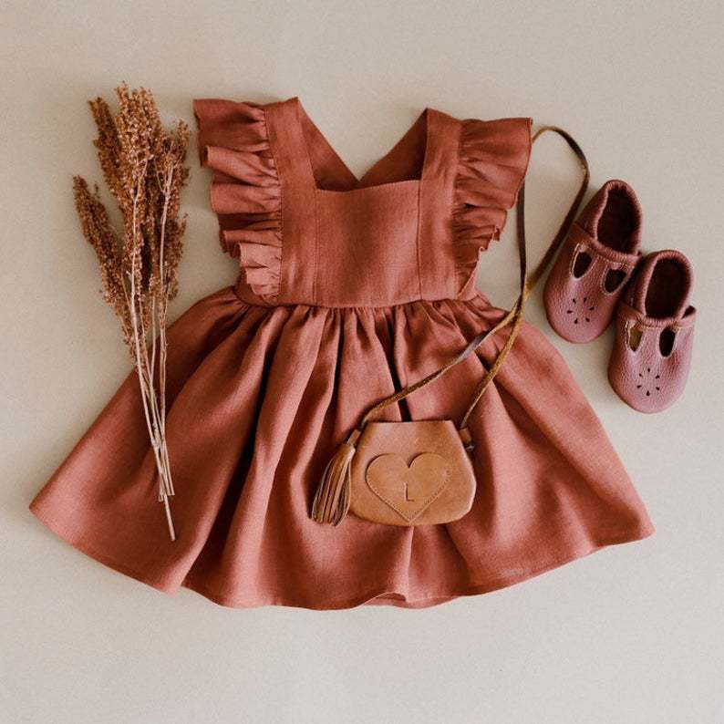 Girls’ Cotton & Linen A-Line Strap Dress