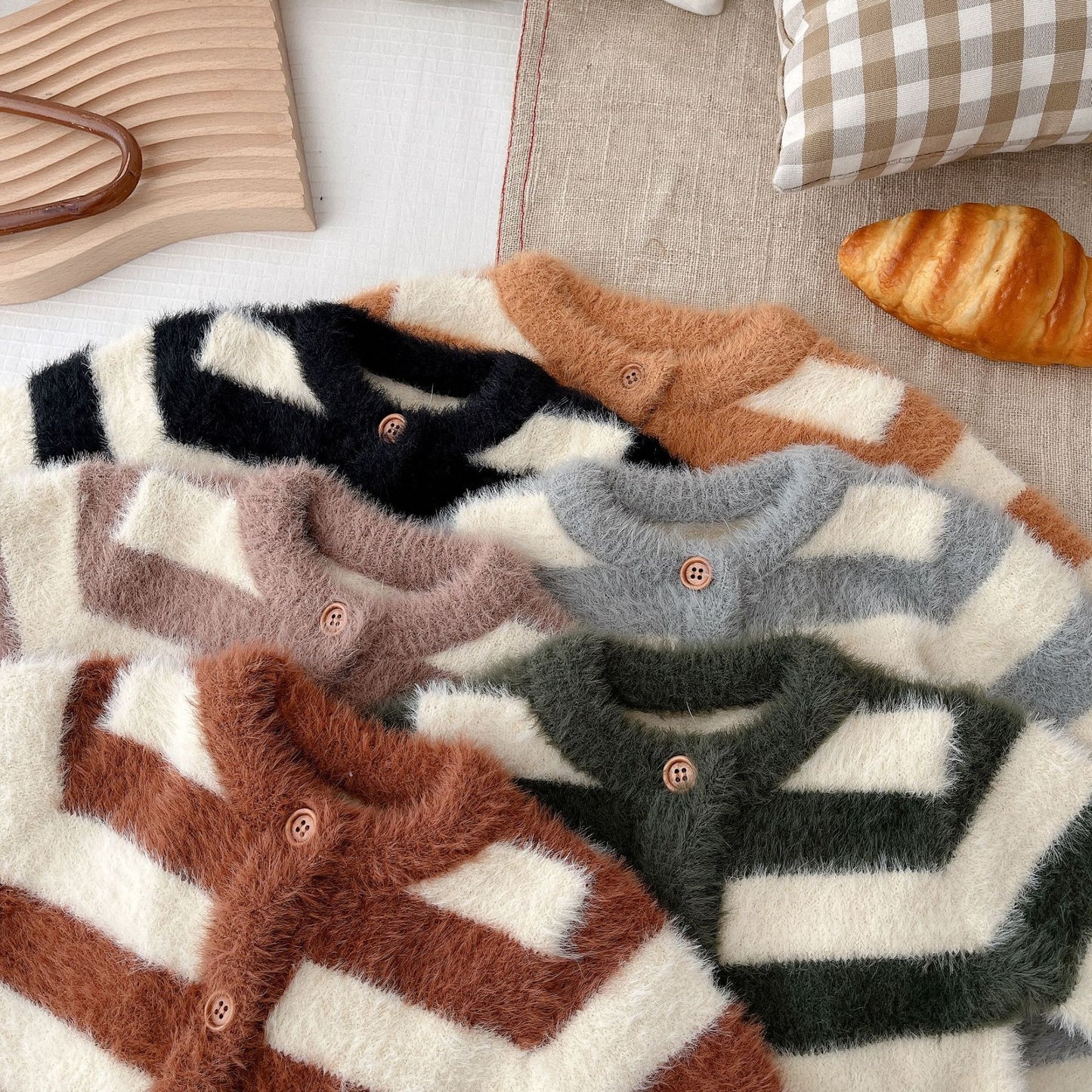 Striped Baby Mink-Feel Romper – Warm & Unisex