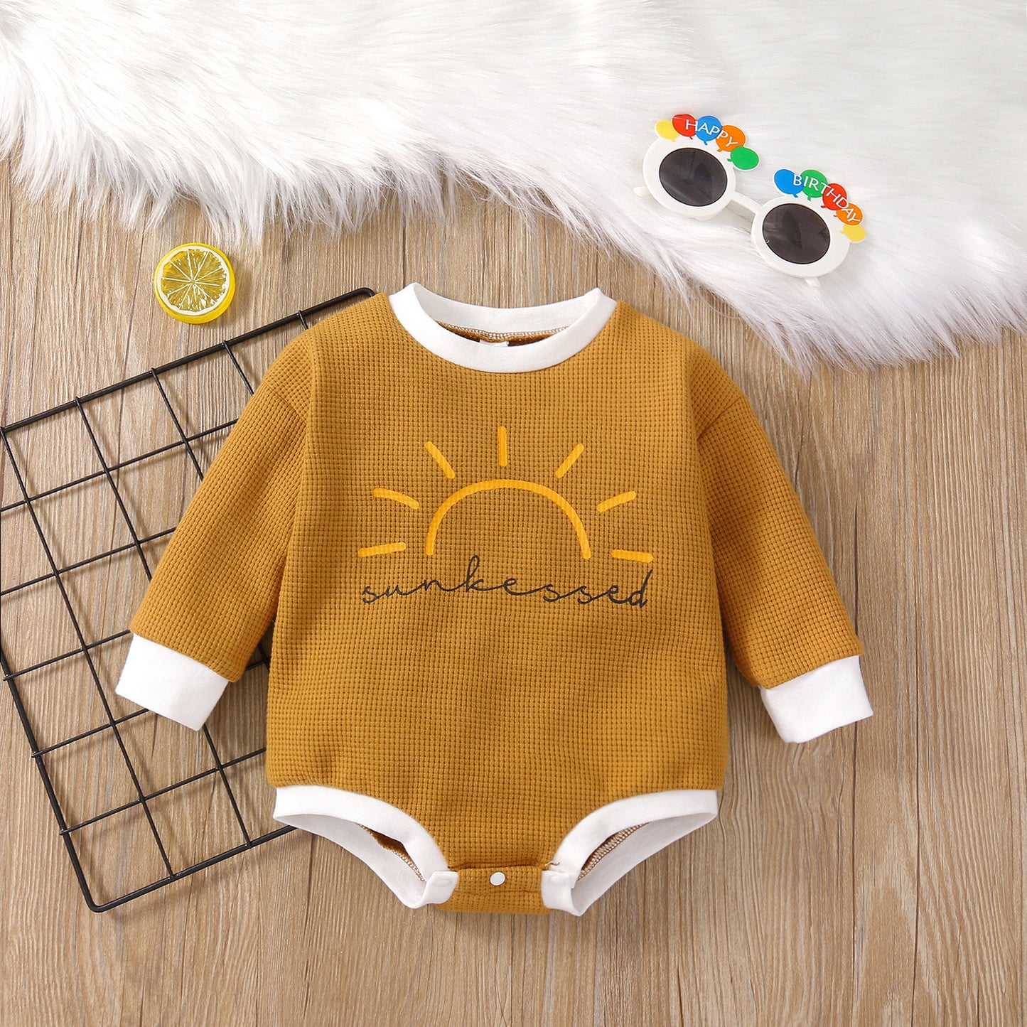 Kids Waffle Cotton Long Sleeve Romper – Multiple Prints | 6–24 Month