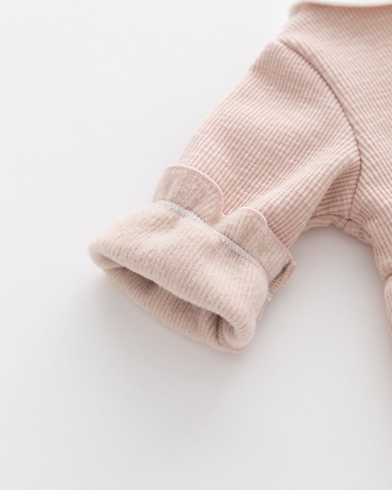 Cozy Fleece-Lined Baby Girl Jumpsuit – Cotton Pullover with Bows (Autumn/Winter)