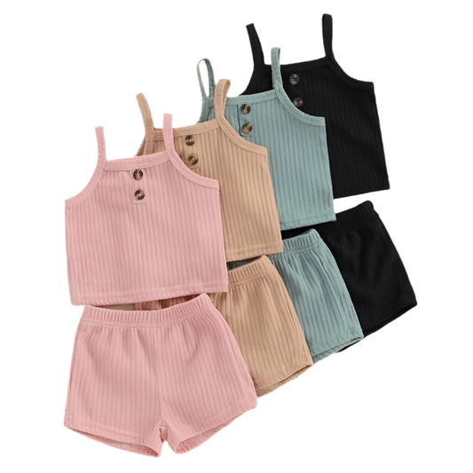 Baby Girl 2Pcs Summer Outfit – Sleeveless Top & Shorts Set
