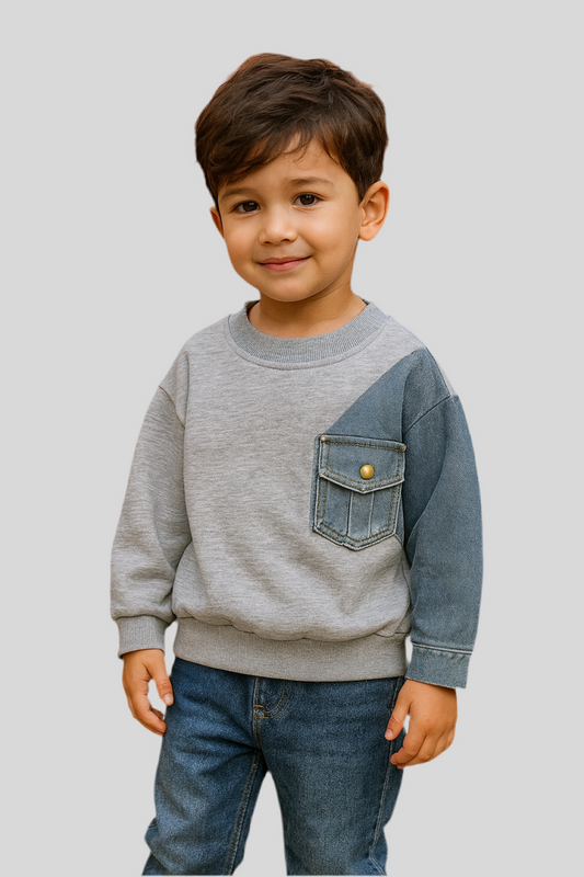 Boys Denim Sweatshirt – Patchwork Hoodie Style