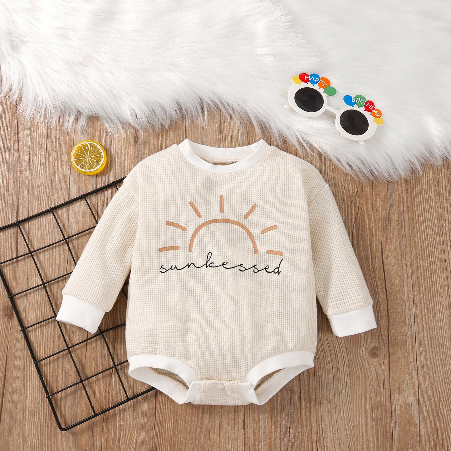 Kids Waffle Cotton Long Sleeve Romper – Multiple Prints | 6–24 Month