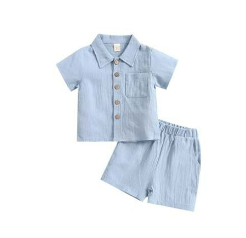 Boys’ Cotton and Linen Polo Shirt Two-Piece Set – Summer Outfit