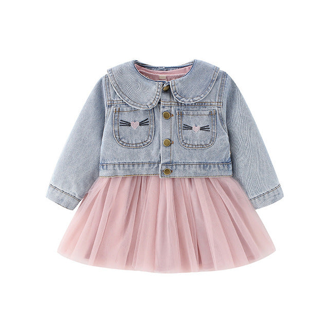 Denim Kitty Tulle Dress – Sweet & Stylish for 1–5 Yrs