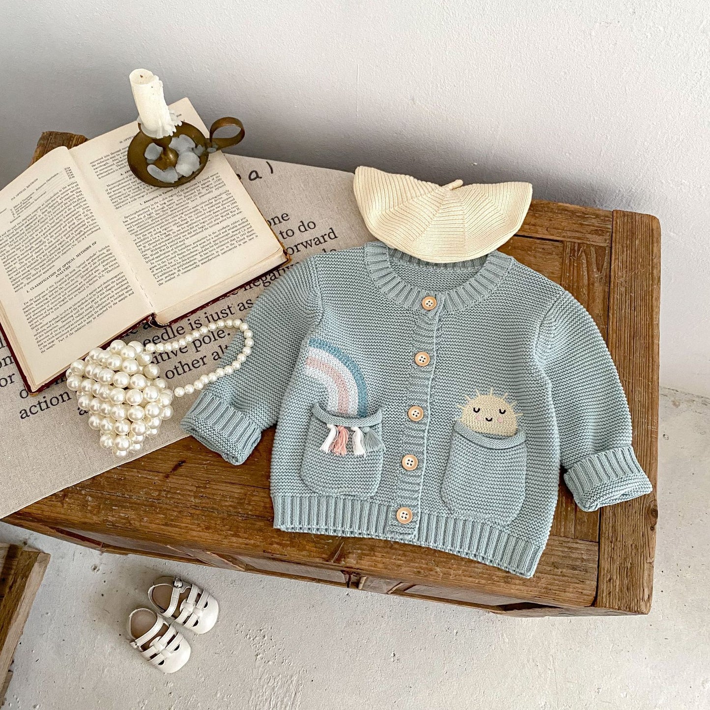 Infant & Toddler Girls’ Rainbow Embroidered Cotton Knit Cardigan