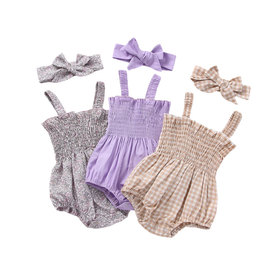 Infant Baby Girl 2-Piece Summer Romper Set with Headband