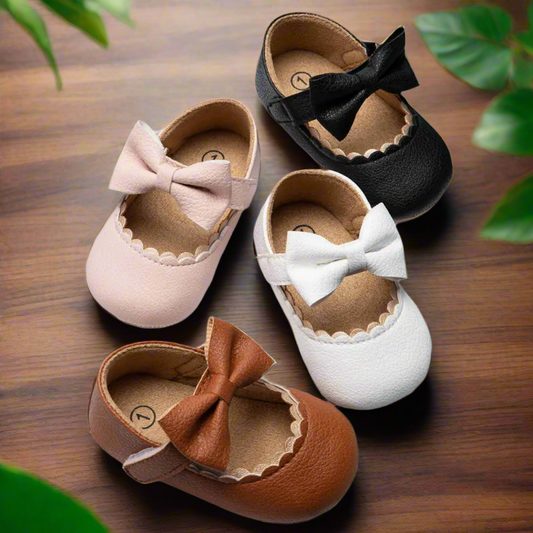 Retro Baby Bow Princess Shoes – Anti-Slip First Walkers