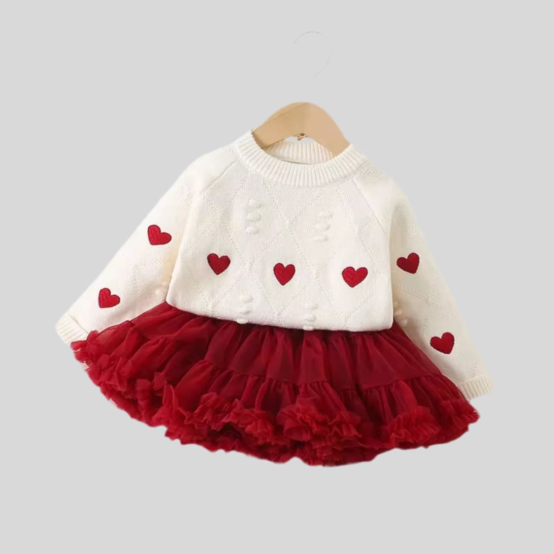 Heart Knit Sweater & Red Tulle Skirt