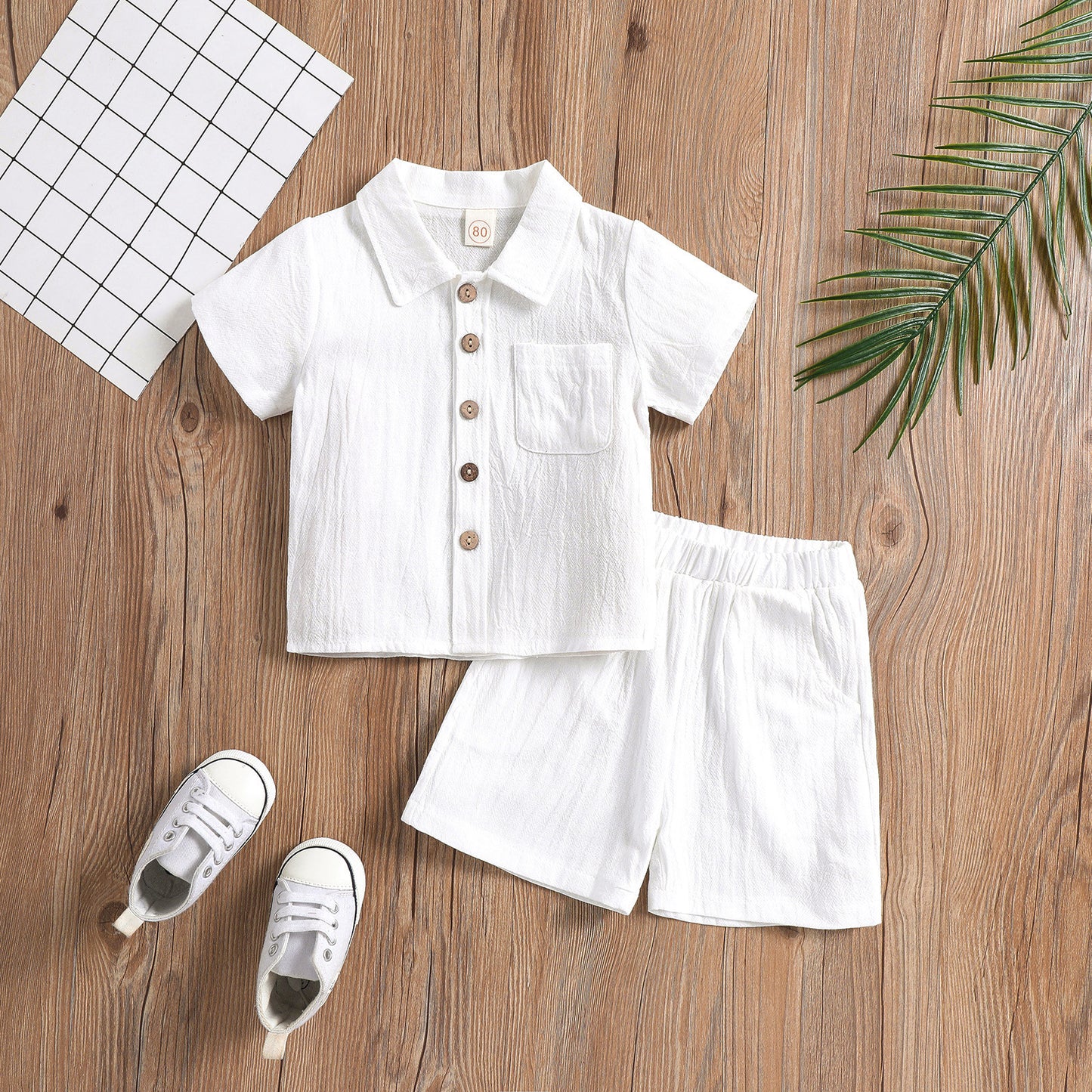 Boys’ Cotton and Linen Polo Shirt Two-Piece Set – Summer Outfit