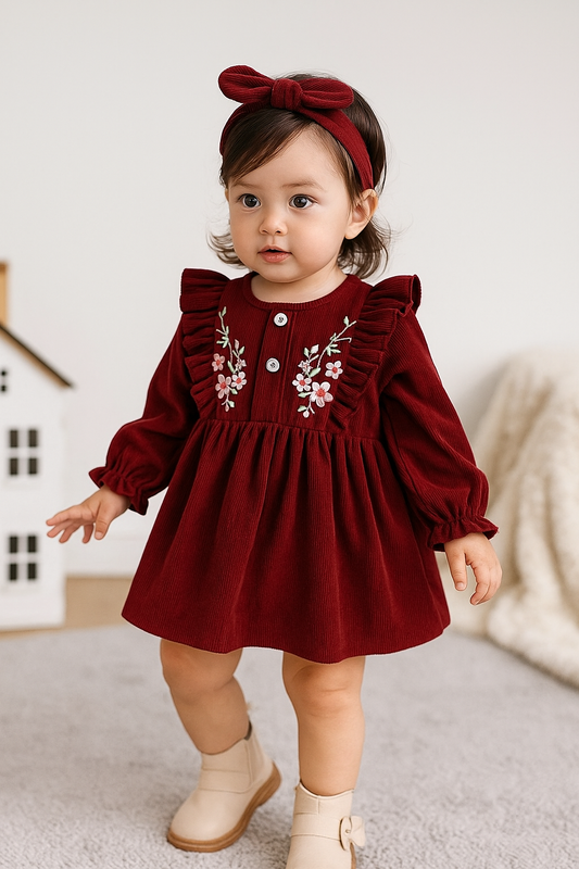 Baby Girl Embroidered Flying Sleeve Dress – Ages 1 to 3