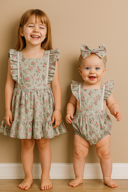 Floral Ruffle Cotton Suit– Dress or Romper Set for Babies & Girls