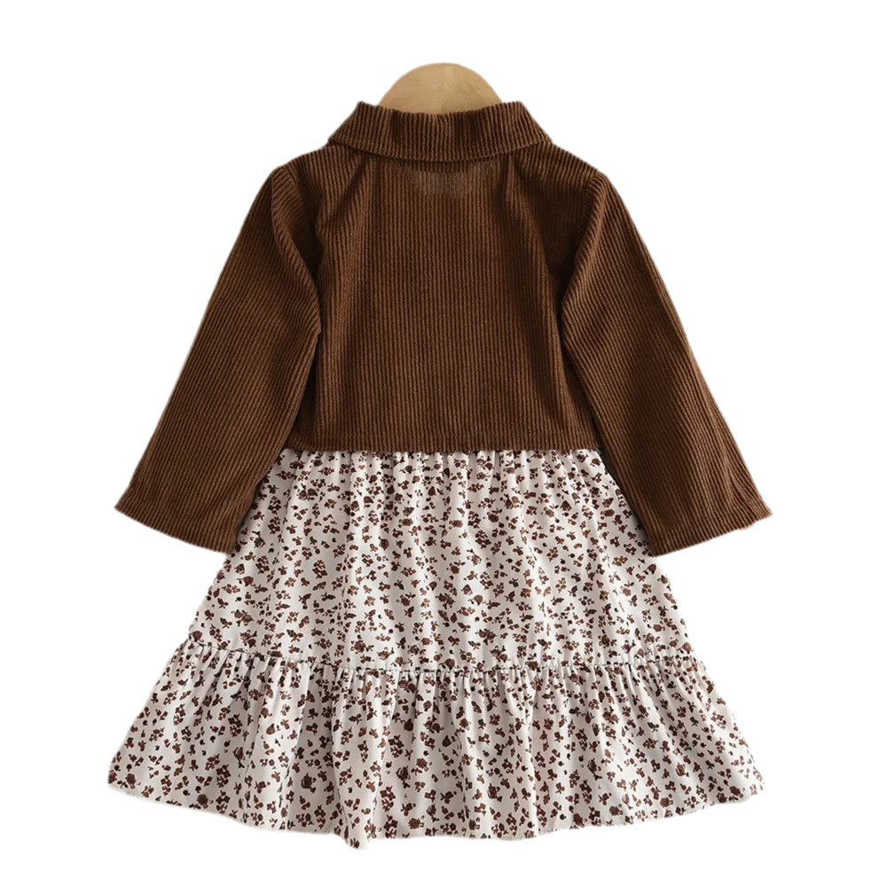 Girls Autumn Jacket + Floral Dress Set (3–7Y)