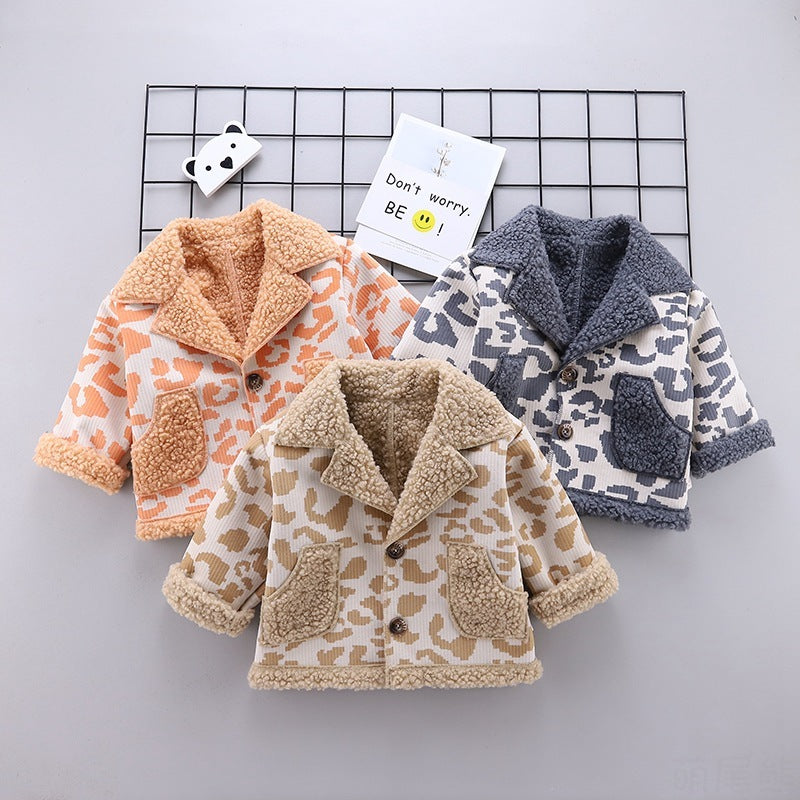 Boys’ & Girls’ Winter Camouflage Fur Coat – Thick Cotton Jacket
