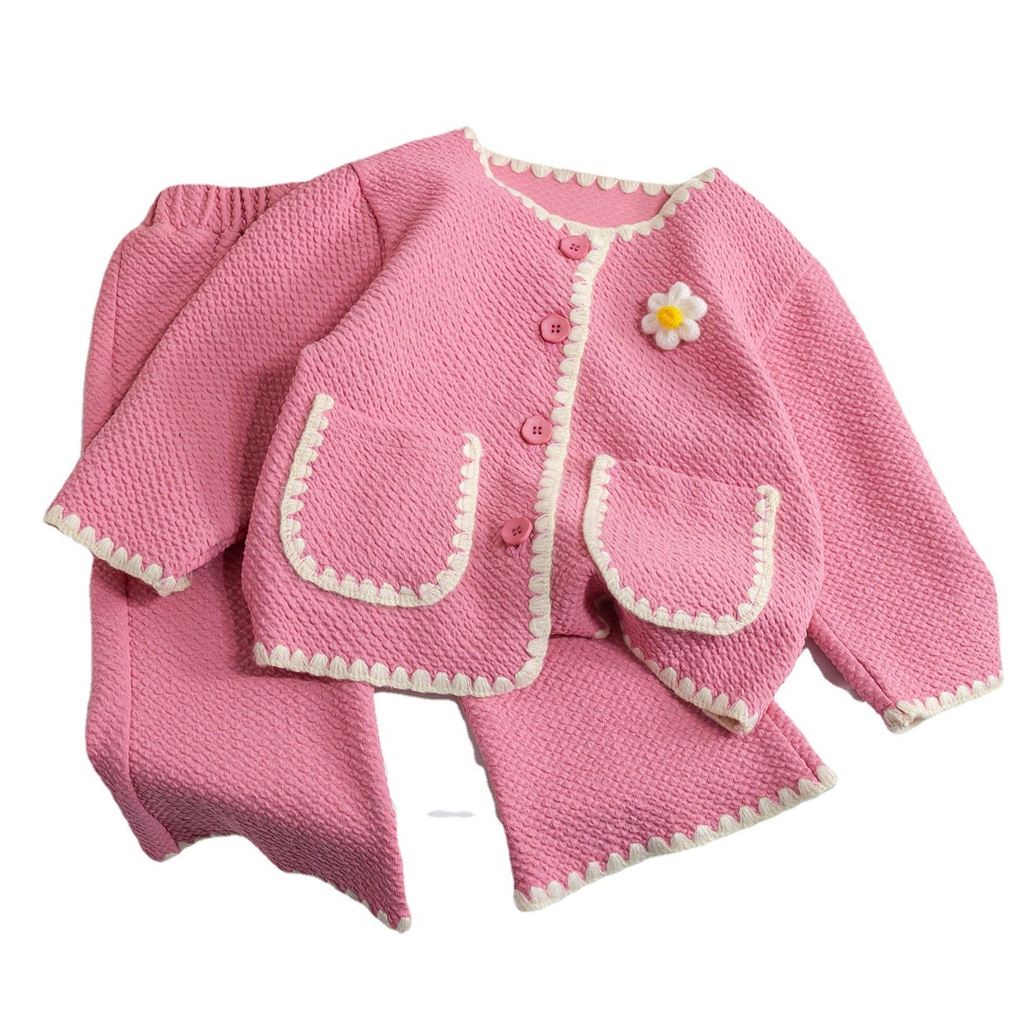Girls’ Spring & Autumn Cotton Two-Piece Set – Long Sleeve Top and Pants