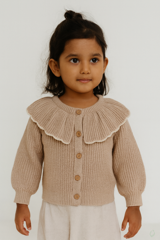 Baby Girl Ruffled Bow Tie Knitted Cardigan Sweater
