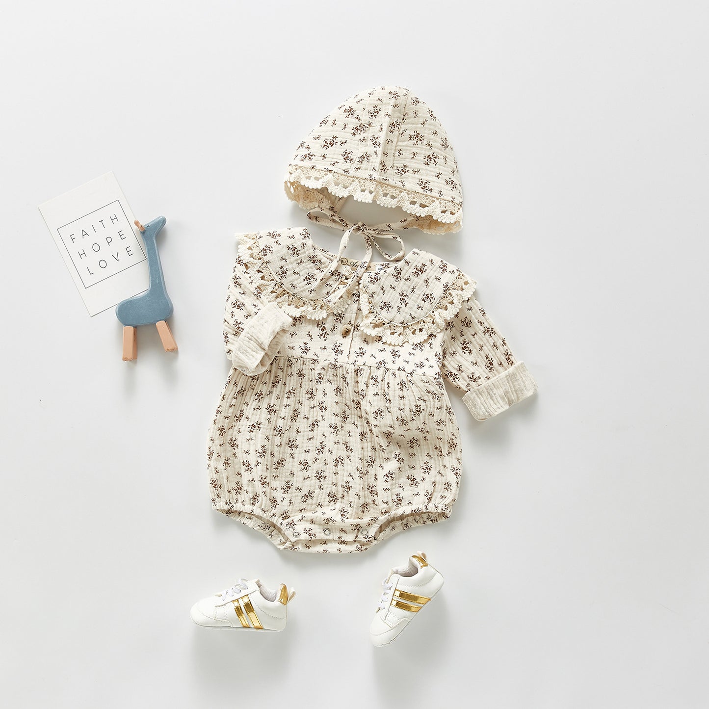 Autumn Baby Girl Floral Bodysuit with Removable Hood