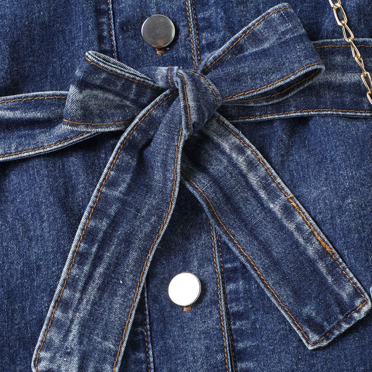 Girls’ Pleated Denim Cardigan Dress with Bow Belt – Two-Piece Set